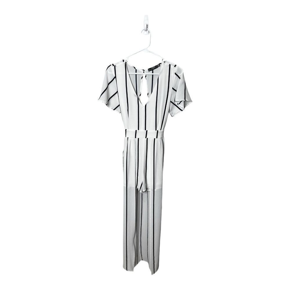 Crystal Doll junior's white and black striped romper size 3
